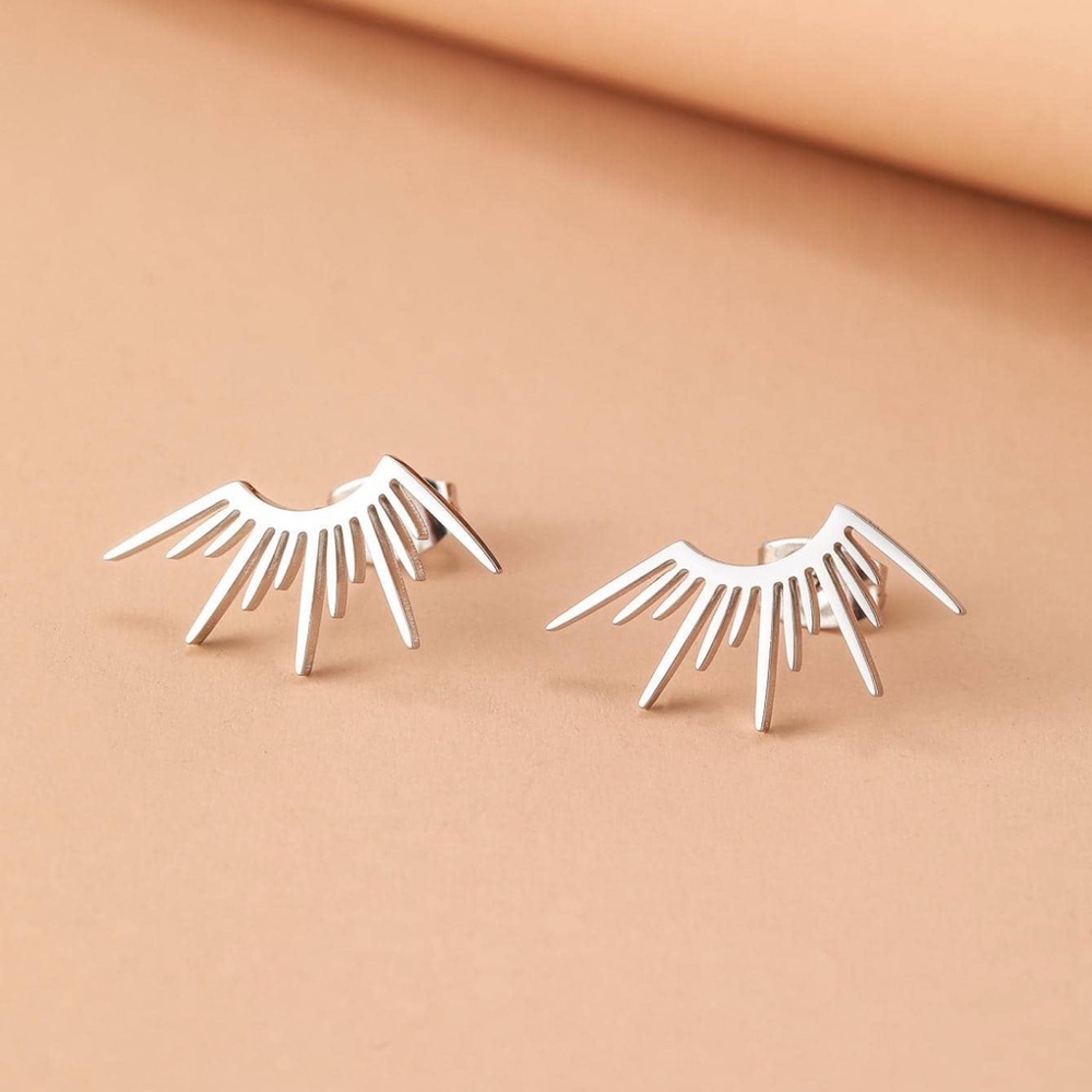 Silver Plated Stainless Steel Half Circle Sun Stud Earrings Minimalist Celestial